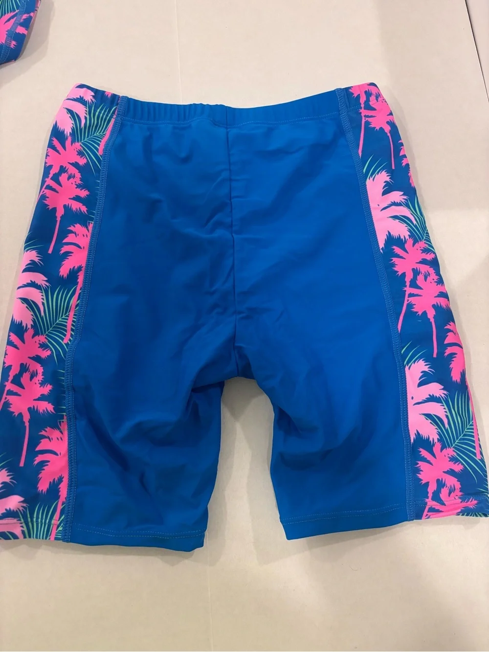 Grace Karin Girls Swimwear Set NWT Size 14Y blue pink tropical rashguard shorts